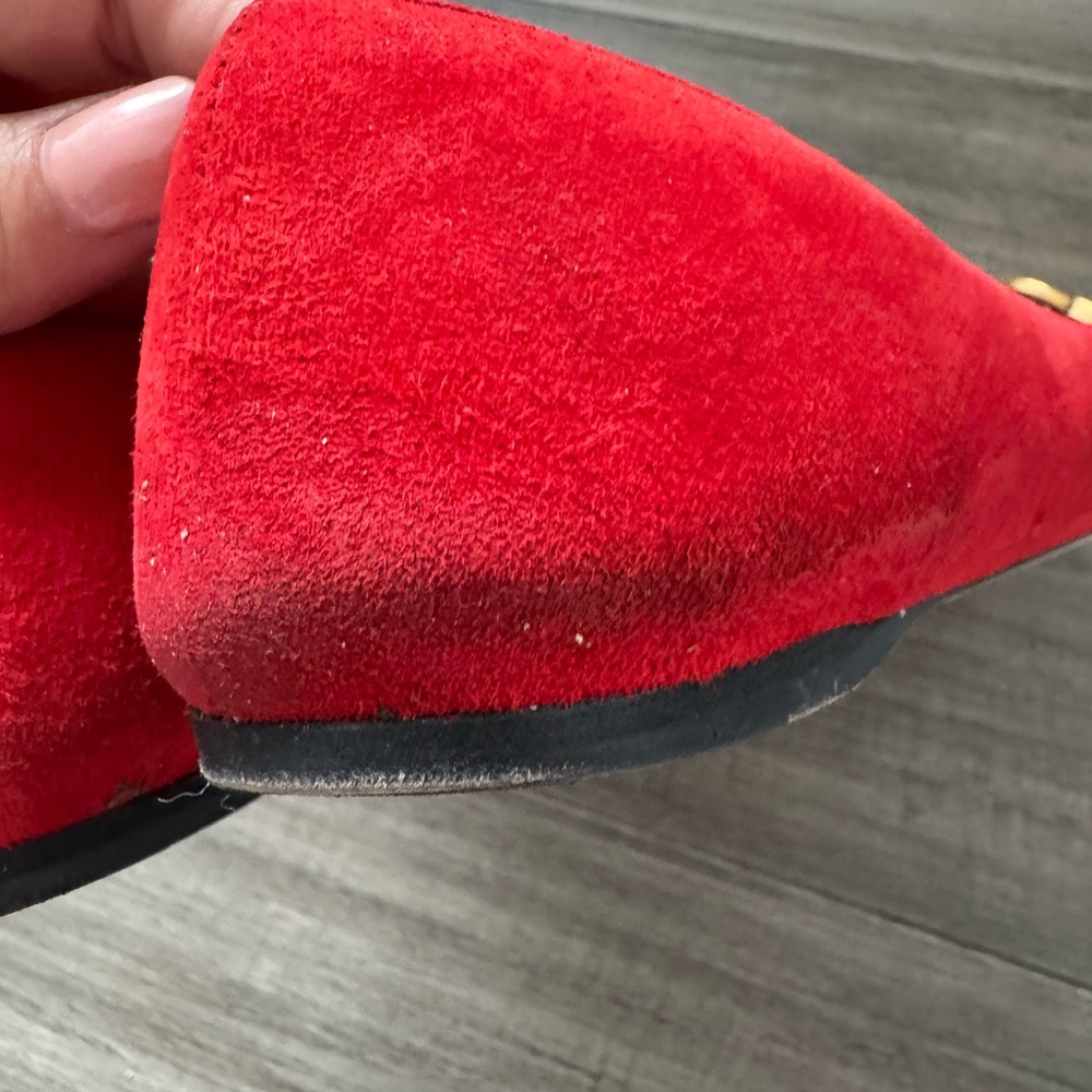 Gucci Red Suede Fringe Marmont Flats with Gold GG - Picture 6 of 11